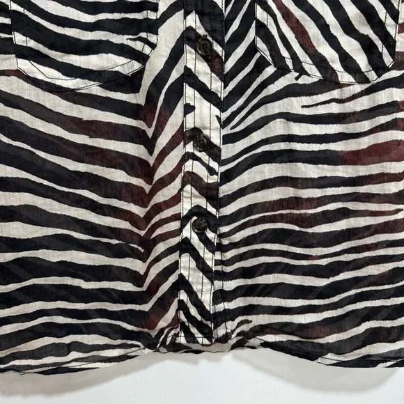 Banana Republic Ramie Utility Shirt Women Medium Tall Safari Zebra Print - Picture 5 of 13
